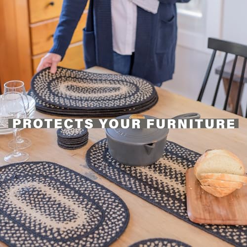 Homespice Manchester Oval Table Runner - 11"x36", Black & Tan - Handcrafted with Jute - Rich Colors, Easy to Clean, Durable and Protects Furniture - Image 3