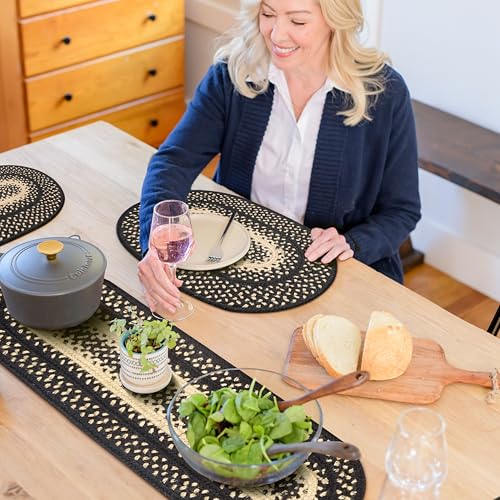 Homespice Manchester Oval Table Runner - 11"x36", Black & Tan - Handcrafted with Jute - Rich Colors, Easy to Clean, Durable and Protects Furniture - Image 1