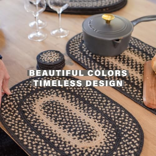 Homespice Manchester Oval Table Runner - 11"x36", Black & Tan - Handcrafted with Jute - Rich Colors, Easy to Clean, Durable and Protects Furniture - Image 4