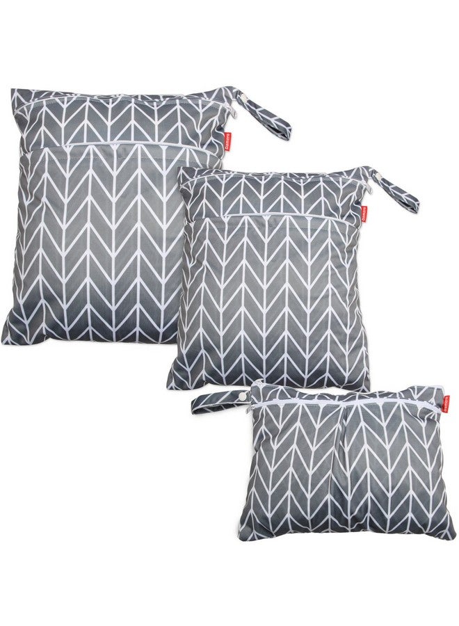 Damero 3Pcs Travel Wet And Dry Bag With Handle For Cloth Diaper Pumping Parts Clothes Swimsuit And More Easy To Grab And Go Gray Arrows  - Image 1