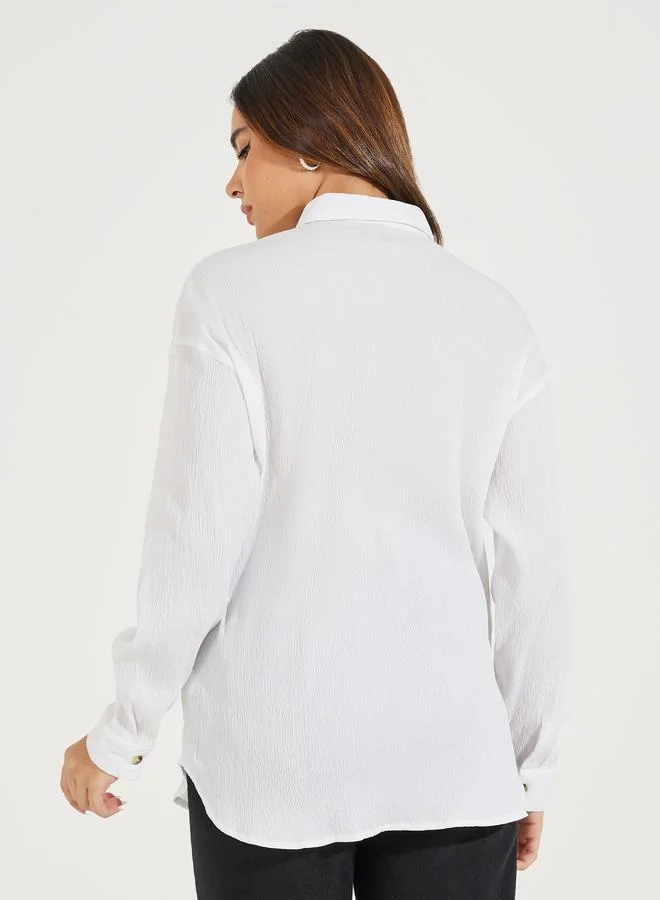 Styli Oversized Textured Longline Shirt with Buttons