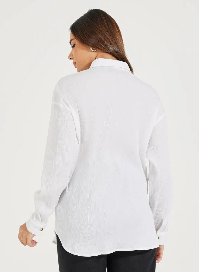 Styli Styli Oversized Textured Longline Shirt with Dropped Shoulder