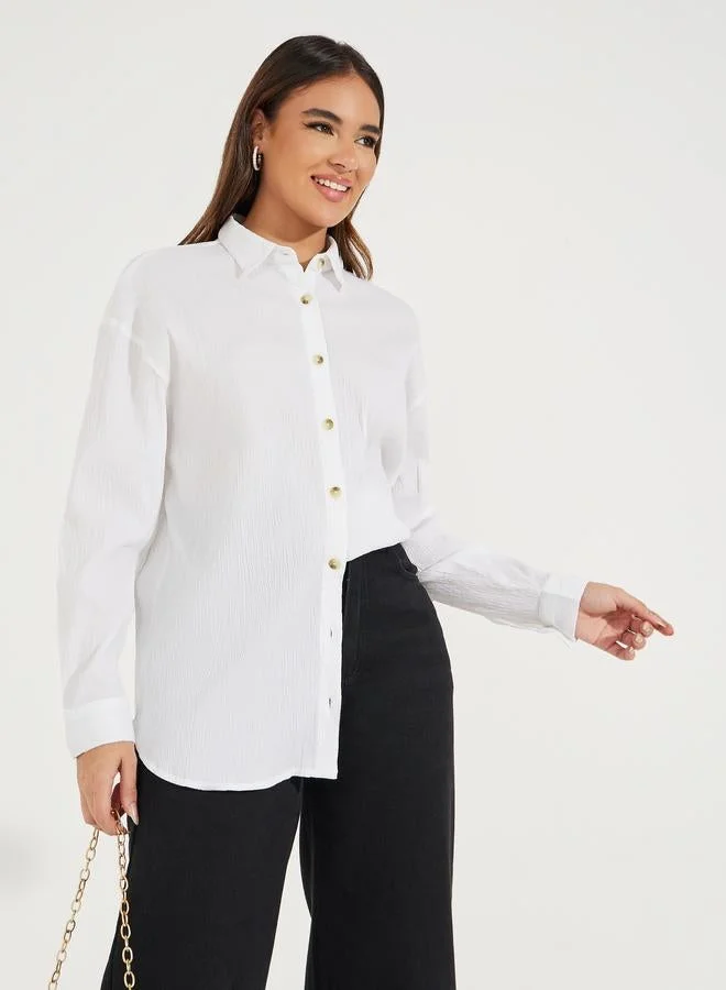 Styli Styli Oversized Textured Longline Shirt with Dropped Shoulder