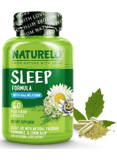 NATURELO NATURELO Natural Sleep Aid - with Melatonin, Magnesium, GABA, Valerian Root, Lemon Balm, Chamomile Extracts - Best Natural Sleeping Aid - 60 Vegan Capsules 