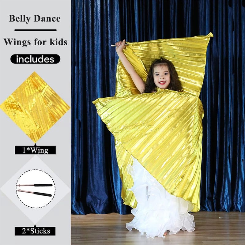 Nimiman Belly Dance Wings for Children Kids Belly Dance Costume Wing with Sticks (Gold) - Image 2