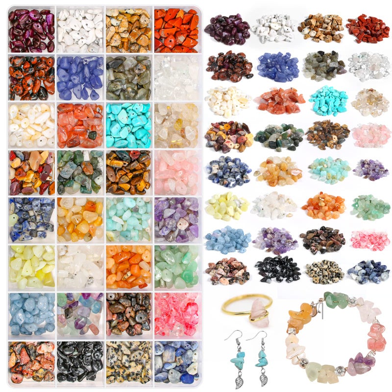 Jollidecor 32 Colors Crystal Stone Beads for Ring Making Crystal Chips Gemstone Beads Kit Assorted for Jewelry Bracelets 5mm to 8mm Irregular Rocks Beads Necklace Earring Craft DIY Supplies