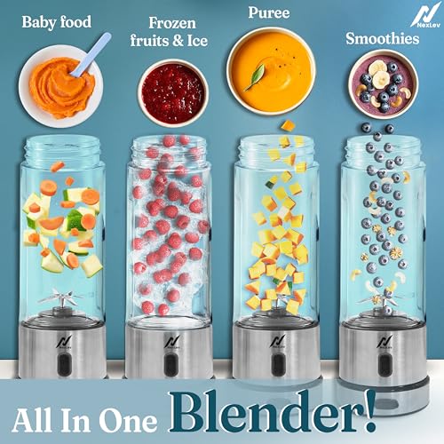 NexLev Portable Blender for Smoothies Milkshakes Crushing Ice Juices | 6 Leaf Stainless Steel Blade | 3000 mAh Battery | Type C Rechargeable | Mix Fruit Juicer | 450ml | For Kitchen & Travel | PB-01 - Image 2