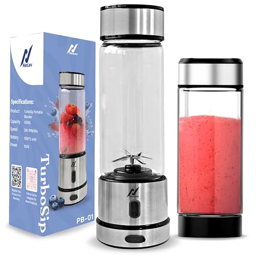 NexLev Portable Blender for Smoothies Milkshakes Crushing Ice Juices | 6 Leaf Stainless Steel Blade | 3000 mAh Battery | Type C Rechargeable | Mix Fruit Juicer | 450ml | For Kitchen & Travel | PB-01 - Image 1