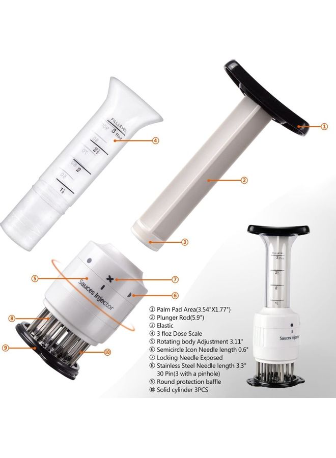 Meat Needle Marinade Tenderizer Syringe Sauce Injector White/Black 22.5cm - Image 2
