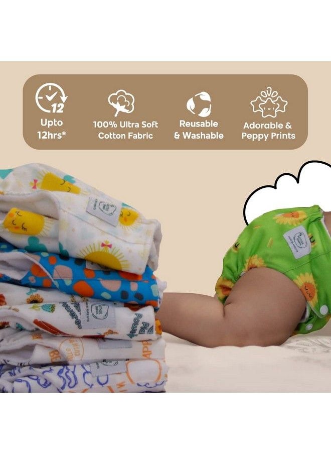 Plant Powered Cloth Diaper For Babies Free Size ; Medical Grade Fabric With 100% Organic Cotton ; Reusable 13 Layer Breathable Soaker With Built In Booster Pad ; Pack Of 2 (Mushroom + Stunner)