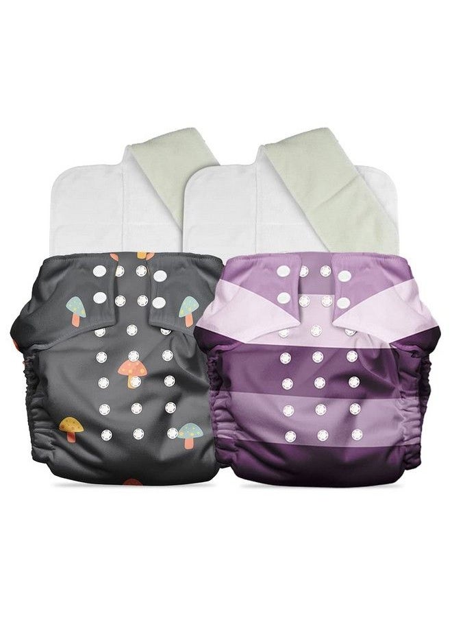 Mother Sparsh Plant Powered Cloth Diaper For Babies Free Size ; Medical Grade Fabric With 100% Organic Cotton ; Reusable 13 Layer Breathable Soaker With Built In Booster Pad ; Pack Of 2 (Mushroom + Stunner)  - Image 2