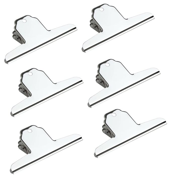 XMHF 5inch Large Bulldog Clip, Silver Stainless Steel File Money Binder Clips Clamps Metal Food Bag Paper Clips for Home Office School Paper Supplies 6Pack - Image 1
