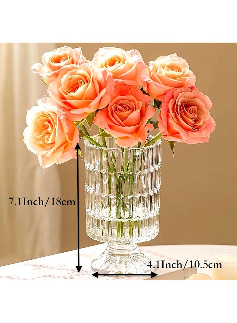 HOME ZONE Large Clear Pedestal Vases for Centrepieces Crystal Glass Ribbed Footed Flower Vase Fluted Wide Unique Decorative Vase for Wedding Birthday Anniversary Events Table Décor - Image 5