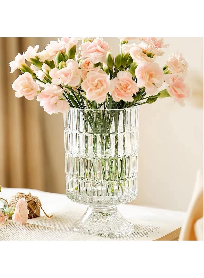 HOME ZONE Large Clear Pedestal Vases for Centrepieces Crystal Glass Ribbed Footed Flower Vase Fluted Wide Unique Decorative Vase for Wedding Birthday Anniversary Events Table Décor - Image 1