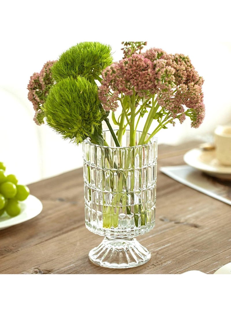 HOME ZONE Large Clear Pedestal Vases for Centrepieces Crystal Glass Ribbed Footed Flower Vase Fluted Wide Unique Decorative Vase for Wedding Birthday Anniversary Events Table Décor - Image 4
