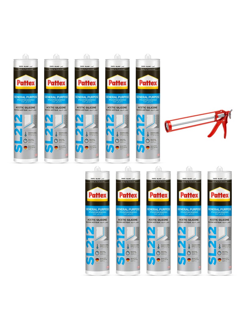 باتكس سيليكون أسيتيك متعدد الأغراض SL212، أبيض، مع مسدس سد، عبوة من 10 قطع - Image 1