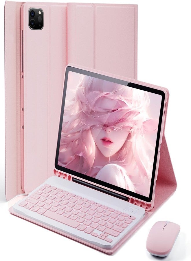 TUNKARMOR for iPad Air 13 inch (M2-2024, M3-2025) Case Keyboard and iPad Pro 12.9 inch (6th, 5th, 4th, 3rd Gen) Keyboard Case Built-in Pencil Holder with Mouse - Pink - Image 1