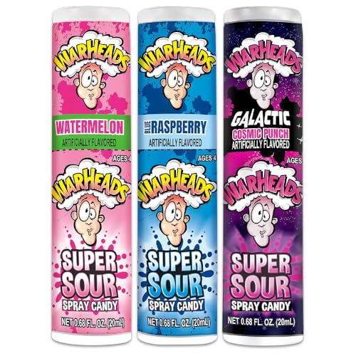 WARHEADS  Super Sour Candy Spray  Blue Raspberry Green Apple and Watermelon Flavors  068 oz Bottles  3 Pack - Image 1