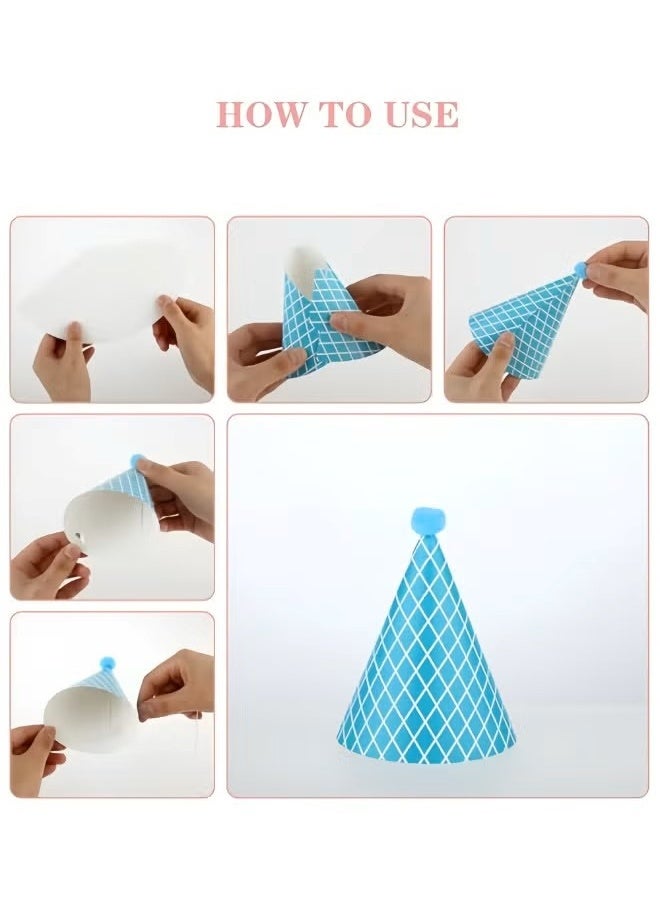 11pcs Birthday Party Cone Hats - Pompoms, Cute Cake Cone Birthday Paper Hats, Cute Crowns for Kids and Adults - Image 4
