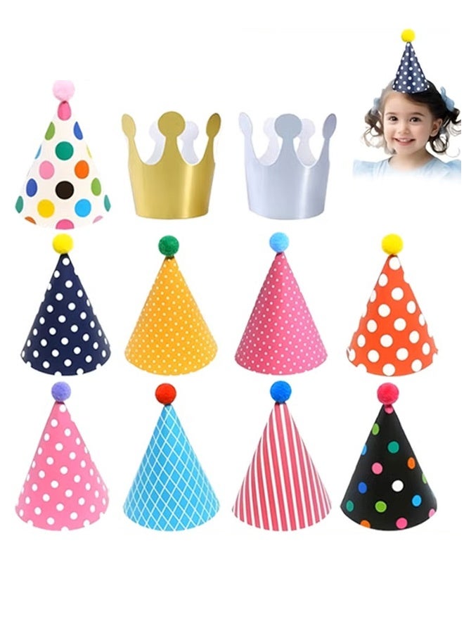 11pcs Birthday Party Cone Hats - Pompoms, Cute Cake Cone Birthday Paper Hats, Cute Crowns for Kids and Adults - Image 2