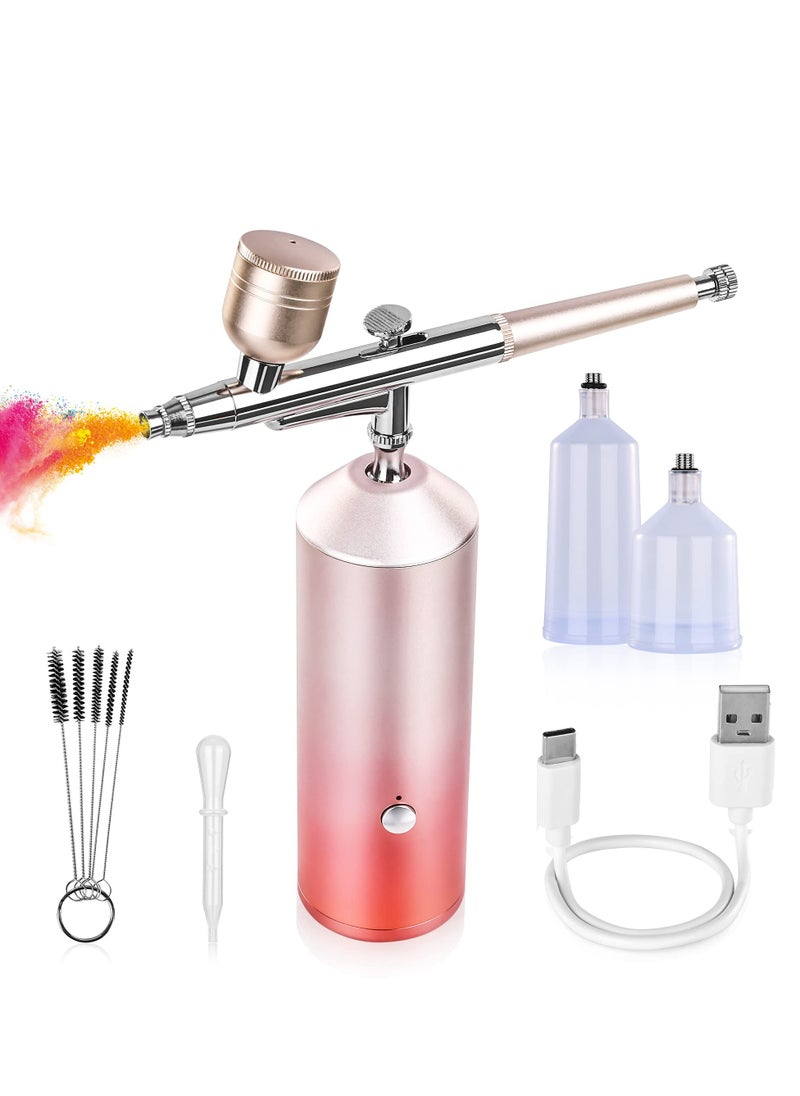 SYOSI Cordless Airbrush Kit, Portable Mini Air Brush Gun Handheld Rechargeable Painting Kit with 2 Cups with Compressor Nano Spray Instrument for Makeup, Decorating, Model Coloring, Nail Art, Tattoo, Art  - Image 1