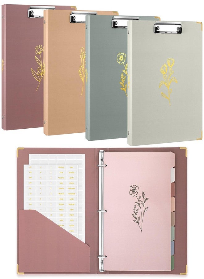 Janlaugh 4 Pack 3 Ring Clipboard Binder 1 Inch, Aesthetic Floral Clipboard Binder with Pockets, 8 Tab Dividers, 2 Blank Stickers Monthly Plan Labels for School, Office, Wedding(Fit Letter Size Paper) - Image 1