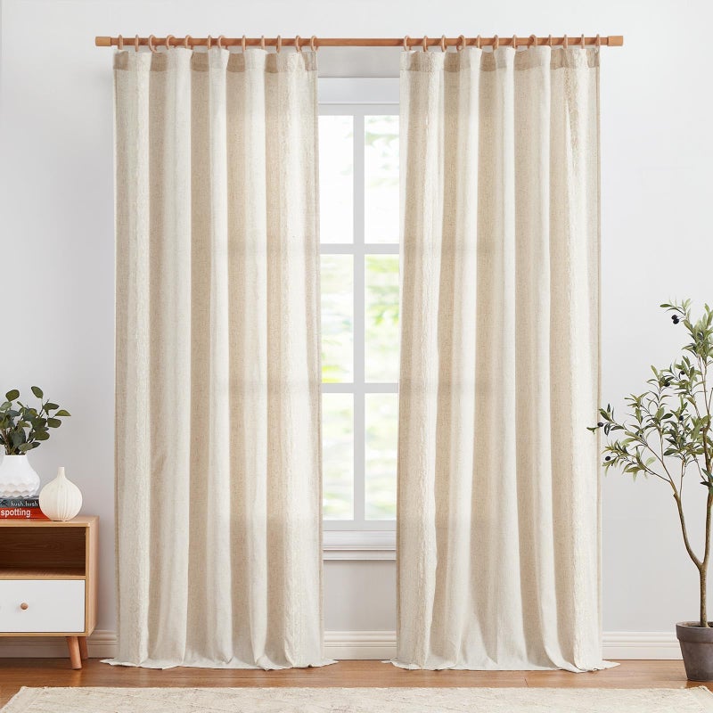 jinchan Weslie Boho Curtains for Bedroom Ivory Vintage Floral Farmhouse Curtains 96 Inches Long Linen Drapes for Living Room Embroidered Light Filtering Drapes Rod Pocket Ivory on Beige 2 Panels - Image 3