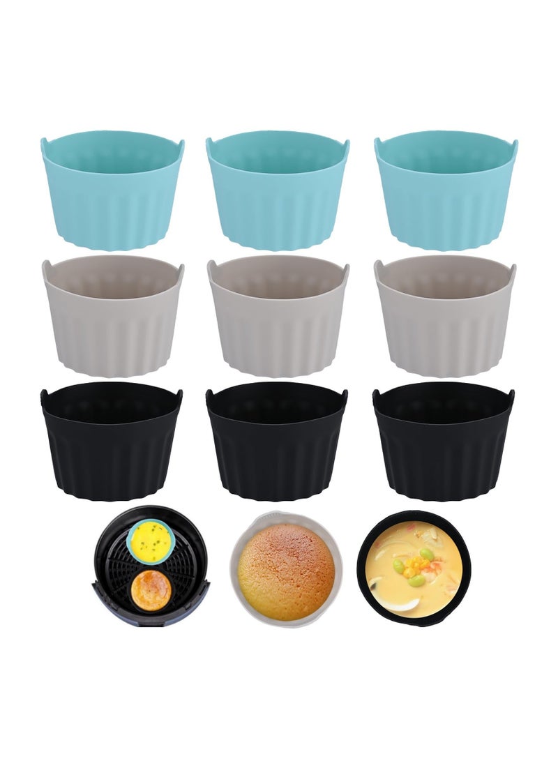 Captaintech 9 Pcs Ramekins for Air Fryer Egg Tart Mould Accessories Silicone Tray Large Muffin Cups Baking Cake Blue Grey Black - Image 1