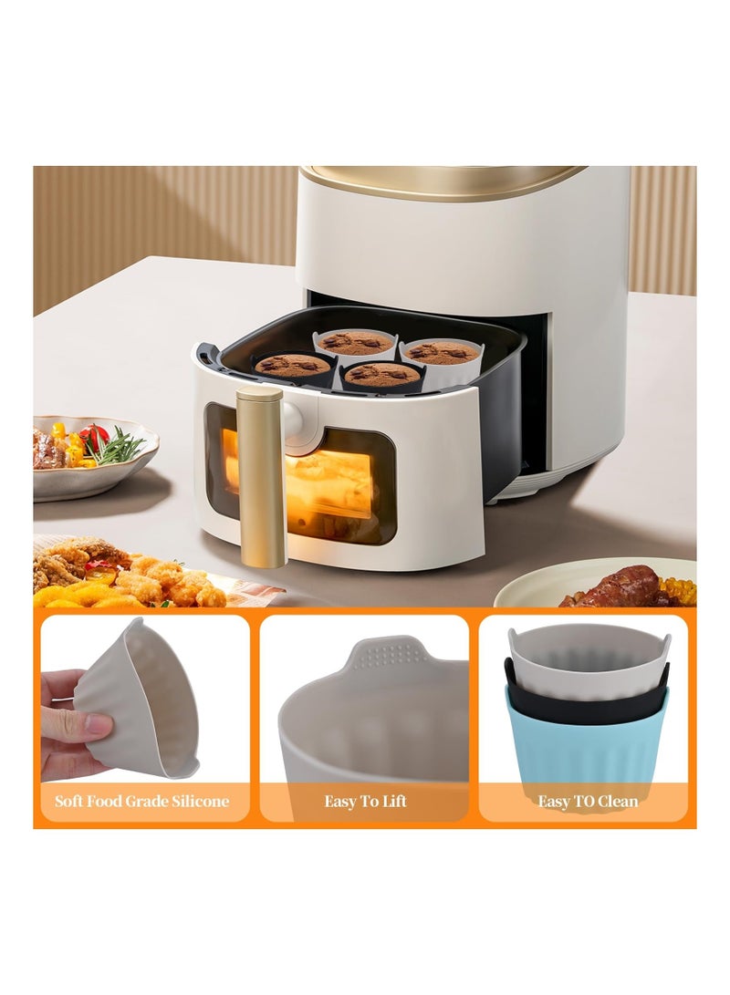 Captaintech 9 Pcs Ramekins for Air Fryer Egg Tart Mould Accessories Silicone Tray Large Muffin Cups Baking Cake Blue Grey Black - Image 3