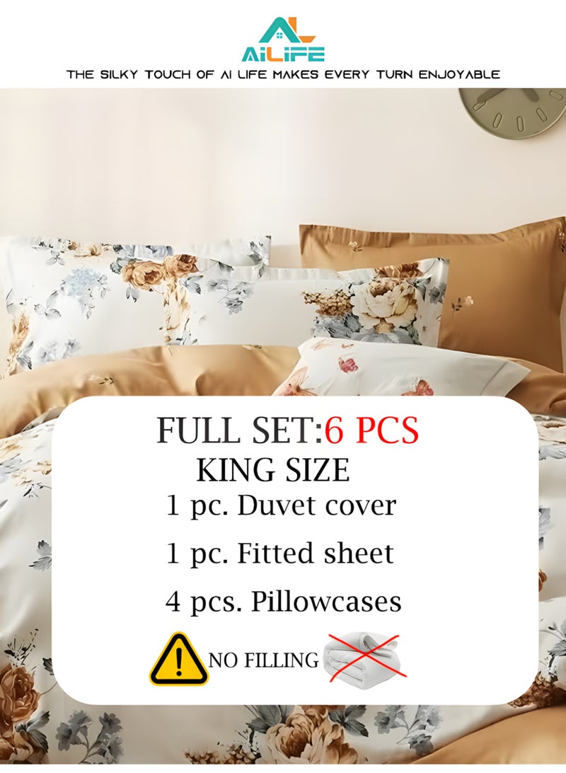 Al LIFE AI LIFE 6-Piece Luxury King Size Bed Sheet Set – Includes 1 Duvet Cover (220x240cm), 1 Fitted Sheet (200x200+30cm), and 4 Pillow Cases (50x75cm)  - Image 3
