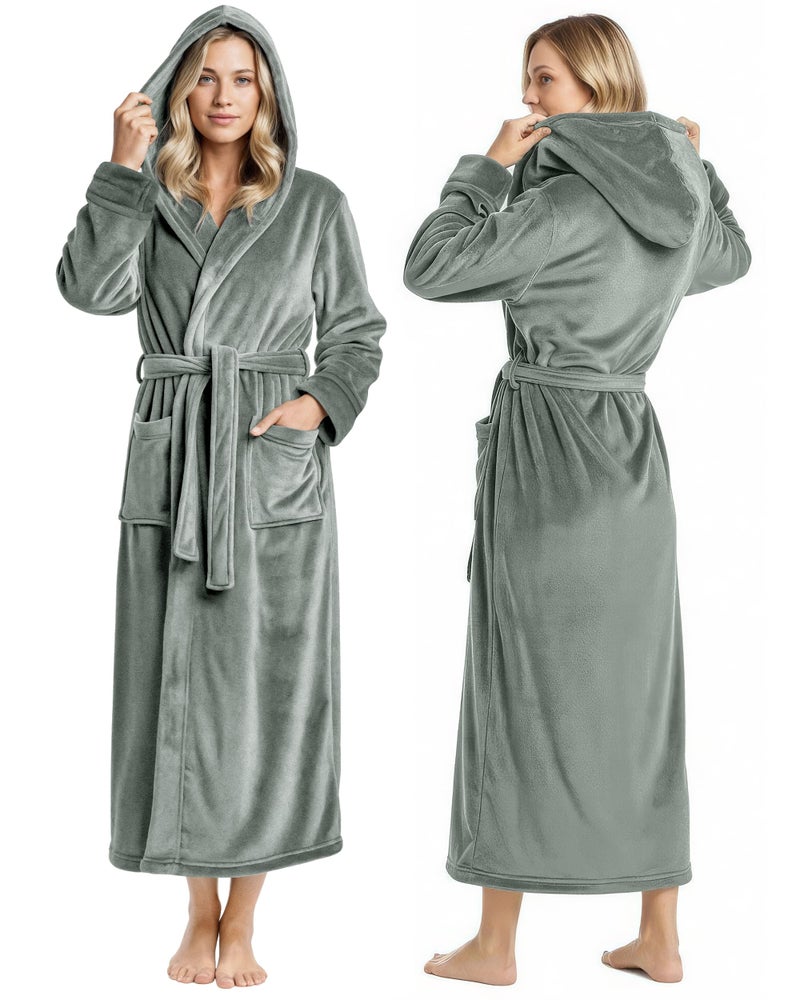 NY Threads Premium Womens Robe with Hood, Plush Fleece Long Bath Robe for Women, Fluffy Soft Women's Bathrobe, Large, Steel Grey - Image 2