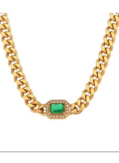 Ward Women's Necklace Wide with Shiny Green Stone in Stainless Steel  - Image 1