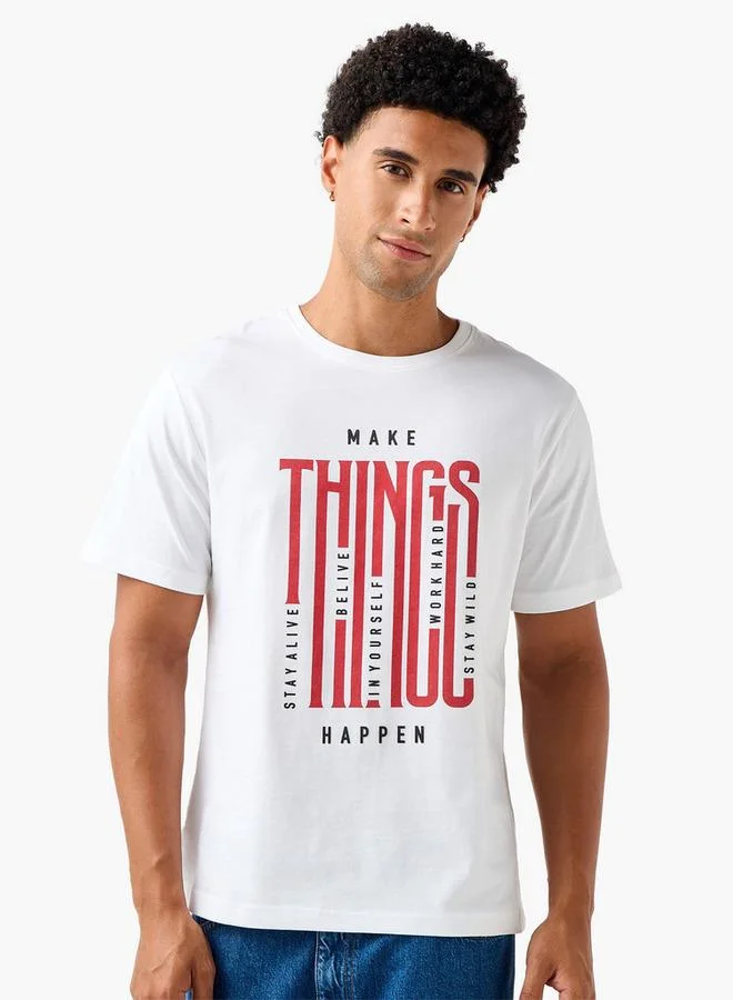 Splash FAV Men Regular Fit Crew Neck Short Sleeves Slogan Print T-shirt