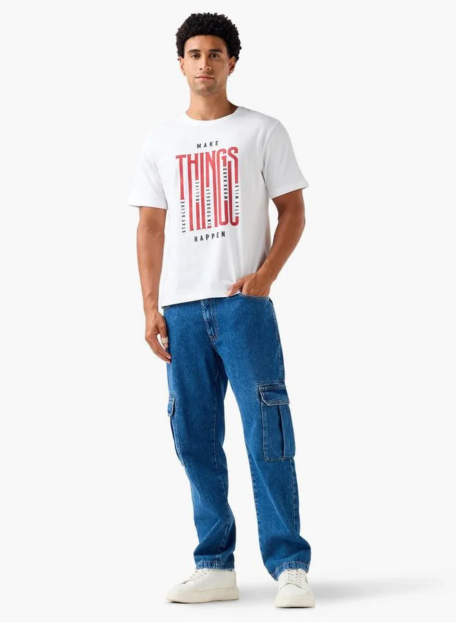 Splash FAV Men Regular Fit Crew Neck Short Sleeves Slogan Print T-shirt