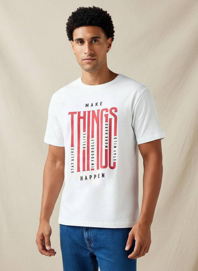 Splash FAV Men Regular Fit Crew Neck Short Sleeves Slogan Print T shirt - Image 1