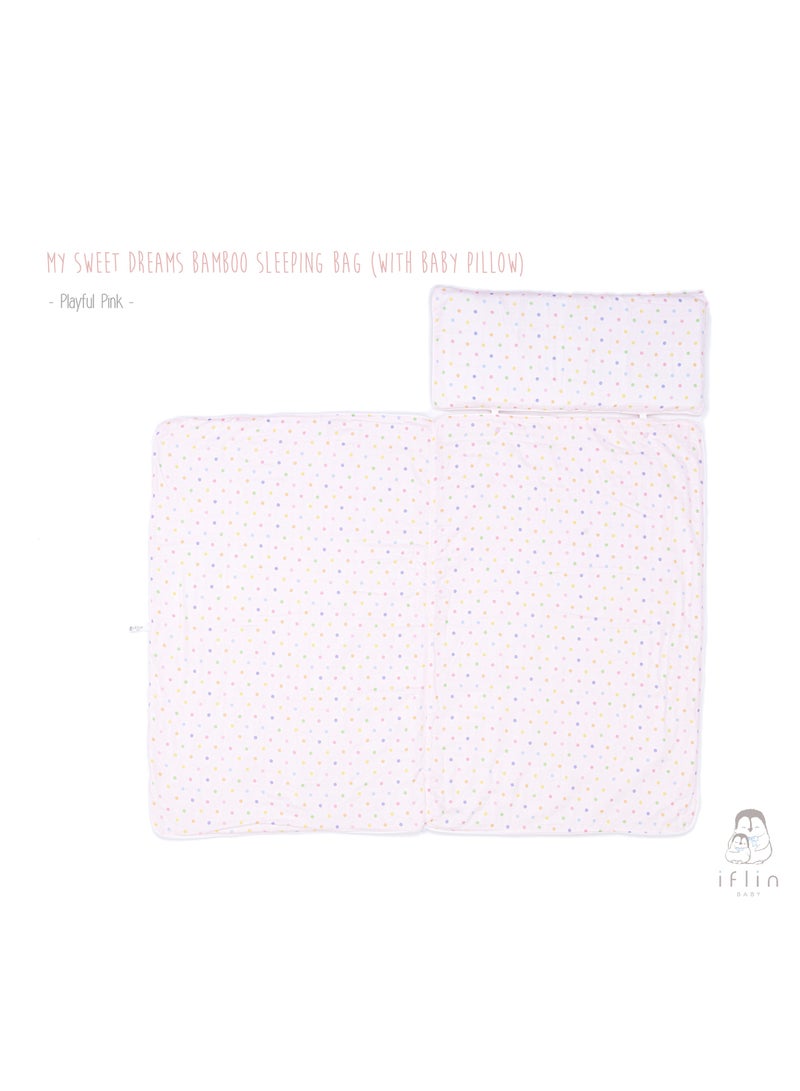 Iflin Baby My Sweet Dreams Bamboo Sleeping Bag (with Baby Pillow) - Playful Pink  - Image 2