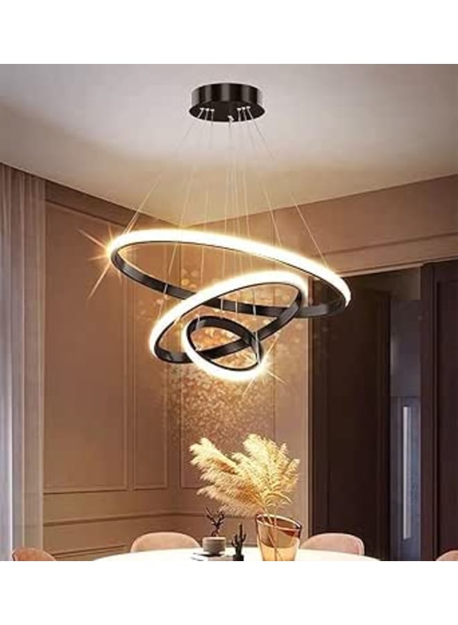 مصباح معلق LED عصري ذكي من C&C Home، ثريا LED بثلاث حلقات قابلة للتعتيم، مصباح LED دائري معاصر بثلاثة ألوان في مصباح LED واحد، أبيض دافئ، مصباح معلق للسقف، 60 وات
