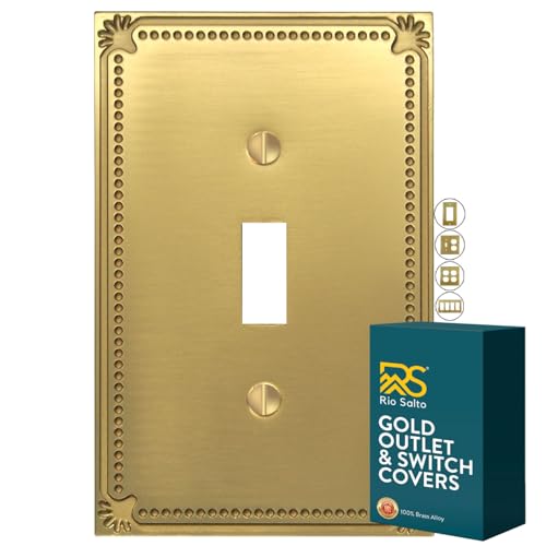Rio Salto Toggle Light Switch Cover Plate Flip Switch Outlet Covers Light Switch Cover Decorative Wall Plates Brushed Brass Gold Metal Architectural Beaded — Pearl Collection Midsize 5.00" X 3.13" - Image 1