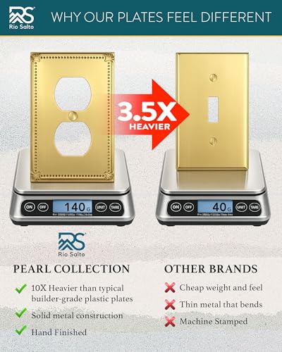 Rio Salto Toggle Light Switch Cover Plate Flip Switch Outlet Covers Light Switch Cover Decorative Wall Plates Brushed Brass Gold Metal Architectural Beaded — Pearl Collection Midsize 5.00" X 3.13" - Image 5