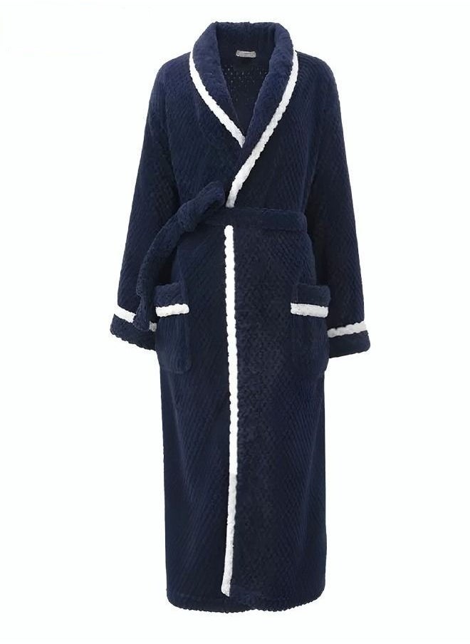 Men's Coral Fleece Bathrobes Thickened Nightgowns Skin-Friendly Material Homewear Navy Blue  - Image 2