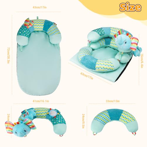 Blublu Park 3-in-1 Tummy Time Pillow and Seated Support Playmat with Detachable Early Sensory Toys for Infant, Sitting Support to Prevent Reflux, Portable Gifts for Newborn Boys and Girls (Blue) - Image 4