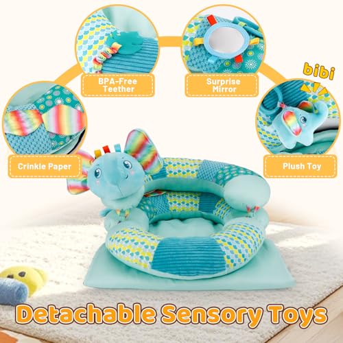 Blublu Park 3-in-1 Tummy Time Pillow and Seated Support Playmat with Detachable Early Sensory Toys for Infant, Sitting Support to Prevent Reflux, Portable Gifts for Newborn Boys and Girls (Blue) - Image 5
