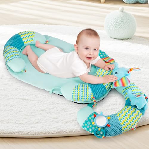 Blublu Park 3-in-1 Tummy Time Pillow and Seated Support Playmat with Detachable Early Sensory Toys for Infant, Sitting Support to Prevent Reflux, Portable Gifts for Newborn Boys and Girls (Blue) - Image 2