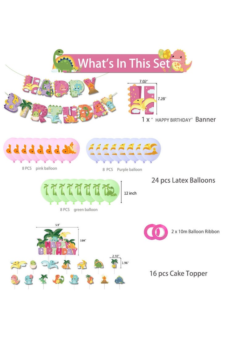 Cute Dinosaur Balloon Set with Happy Birthday Banner,Cake Topper,Perfect for Graduation Baby Shower Birthday Party Backdrop - Image 2