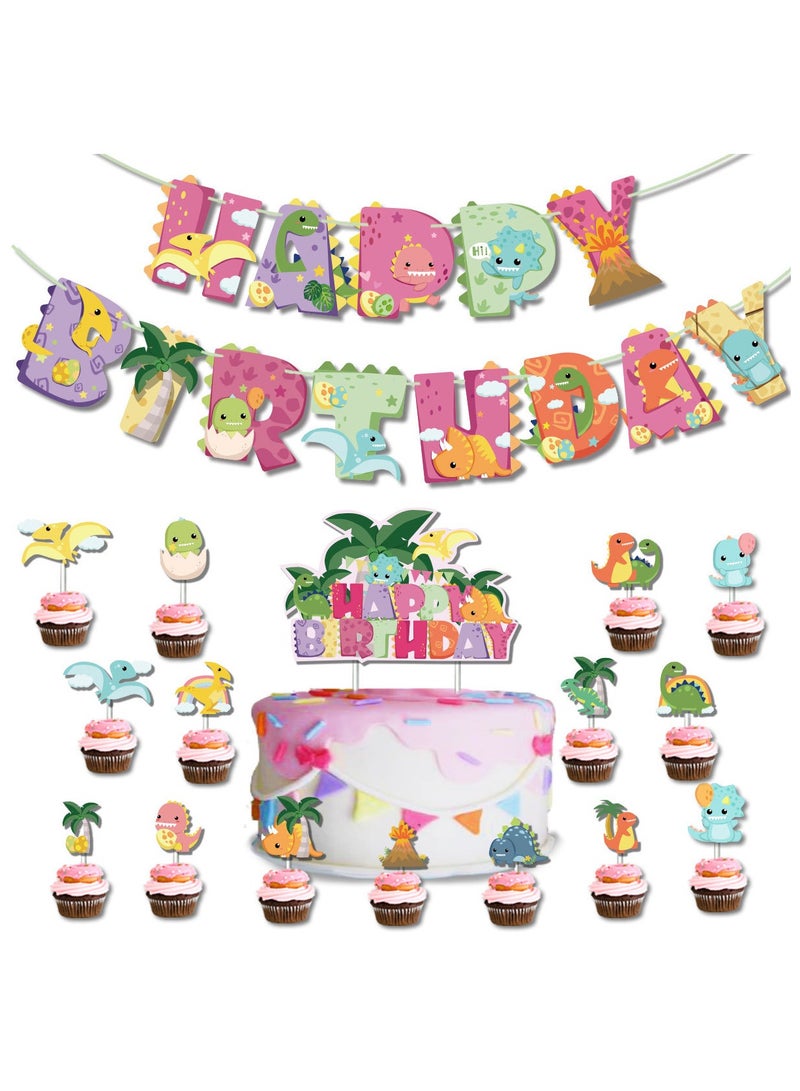 Cute Dinosaur Balloon Set with Happy Birthday Banner,Cake Topper,Perfect for Graduation Baby Shower Birthday Party Backdrop - Image 5