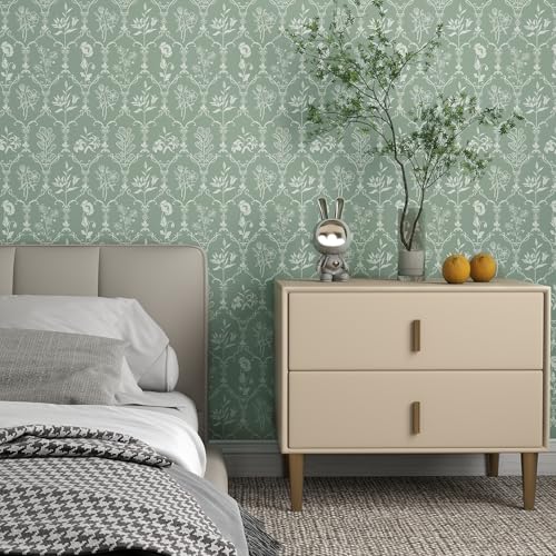 Vinjiasin Vintage Floral Damask Peel and Stick Wallpaper Elegant Wall Paper Self Adhesive Removable Wall Mural for Bedroom, Living Room, Dining Room, Bathroom 17.7"x120" - Image 2