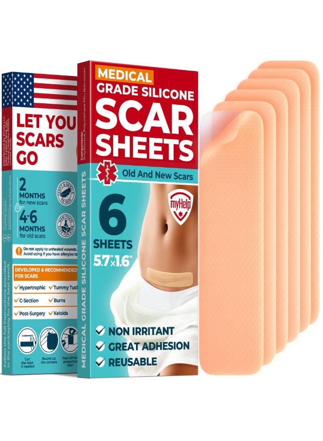 MYHELP Medical Grade Silicone Scar Sheets 6pk 57x16 Visible Difference on Surgical Keloid Marks Reusable CSection Scar Silicone Strips Easy to Use Strips - Image 2