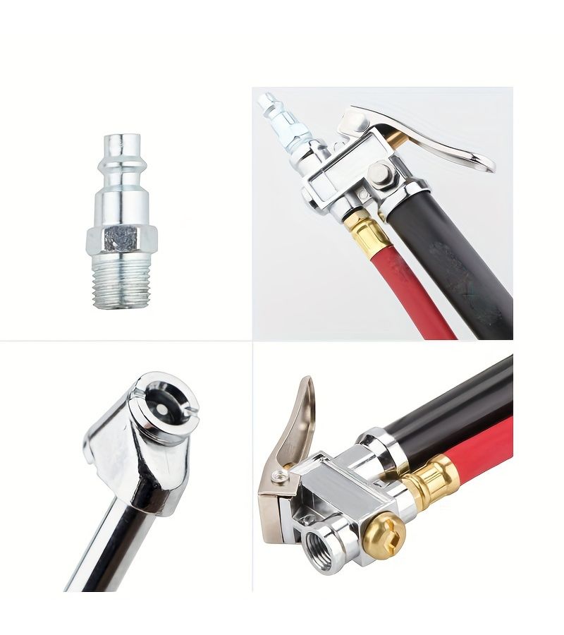 Red Tube Air Gauge Set Heavy Duty Tire Inflator 10 120 PSI Tire Gauge 12 Inch Air Hose With 4 Way Tool Valve Core And Pressure Gauge 1 Set - Image 3
