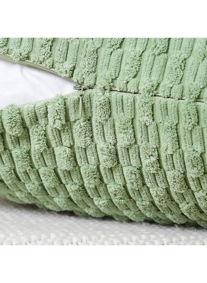 MADIZZ Pack of 2 Boho Striped Corduroy Throw Pillow Covers 16x16 Inch Light Green Soft Decorative Cushion Cover for Bedroom Sofa Pillow Shell - Image 4