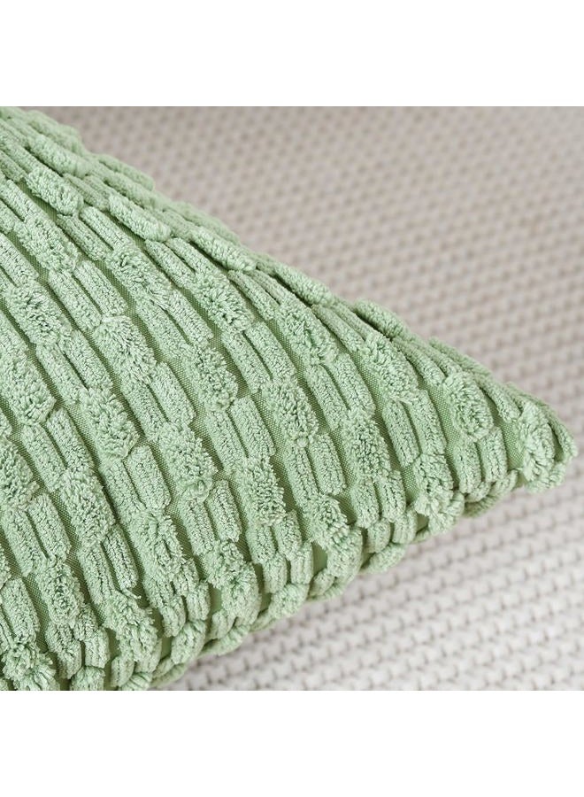 MADIZZ Pack of 2 Boho Striped Corduroy Throw Pillow Covers 16x16 Inch Light Green Soft Decorative Cushion Cover for Bedroom Sofa Pillow Shell - Image 3